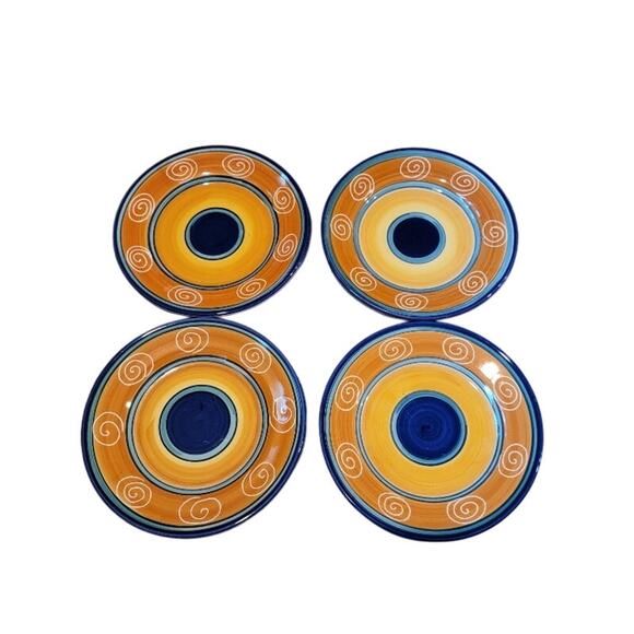 Pier One Italian Swirl Dinner Plates Set of 4 8" Colorful Earthenware Blue - Picture 1 of 12